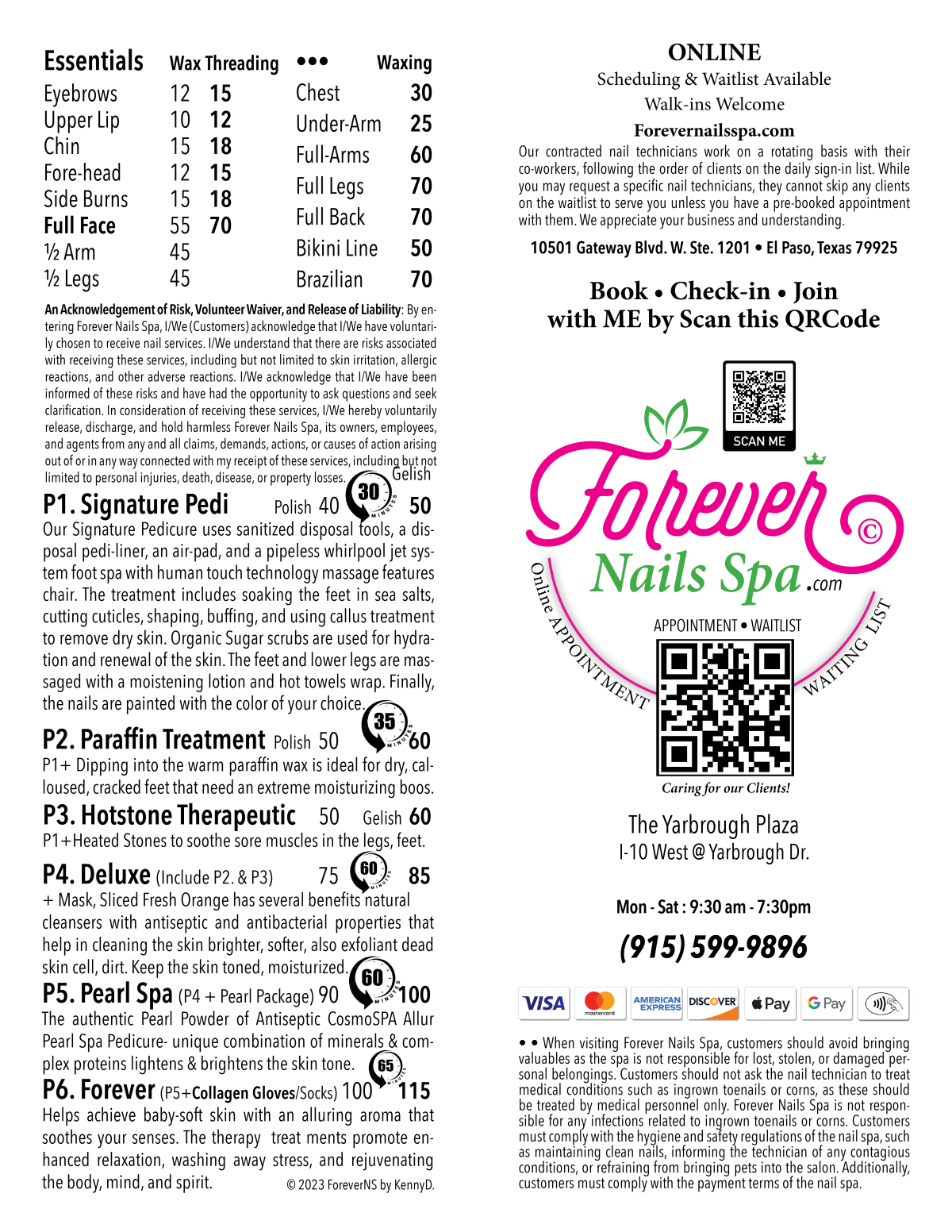 forever, nail and spa, price list page 1, forever, nail and spa, forever, nail and spa